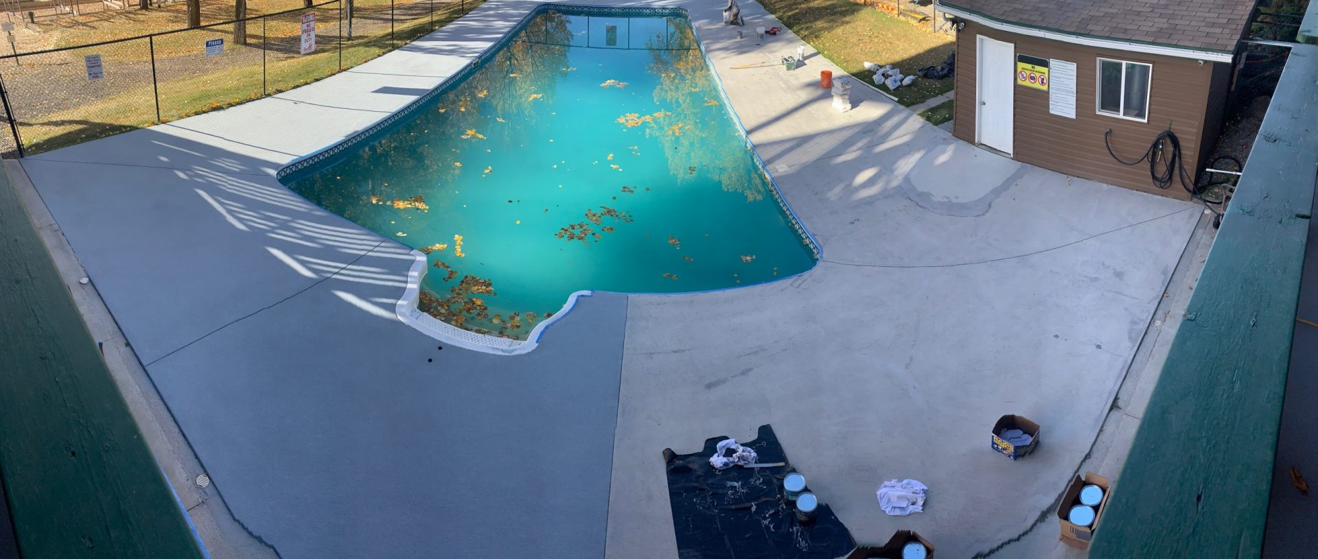 Pine Lake Leisure Campground - BTF Concrete Services - exterior pool resurface with quartz system sealed with poly aspartic. 